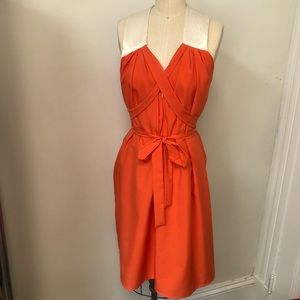 Orange and white silk tie dress one size